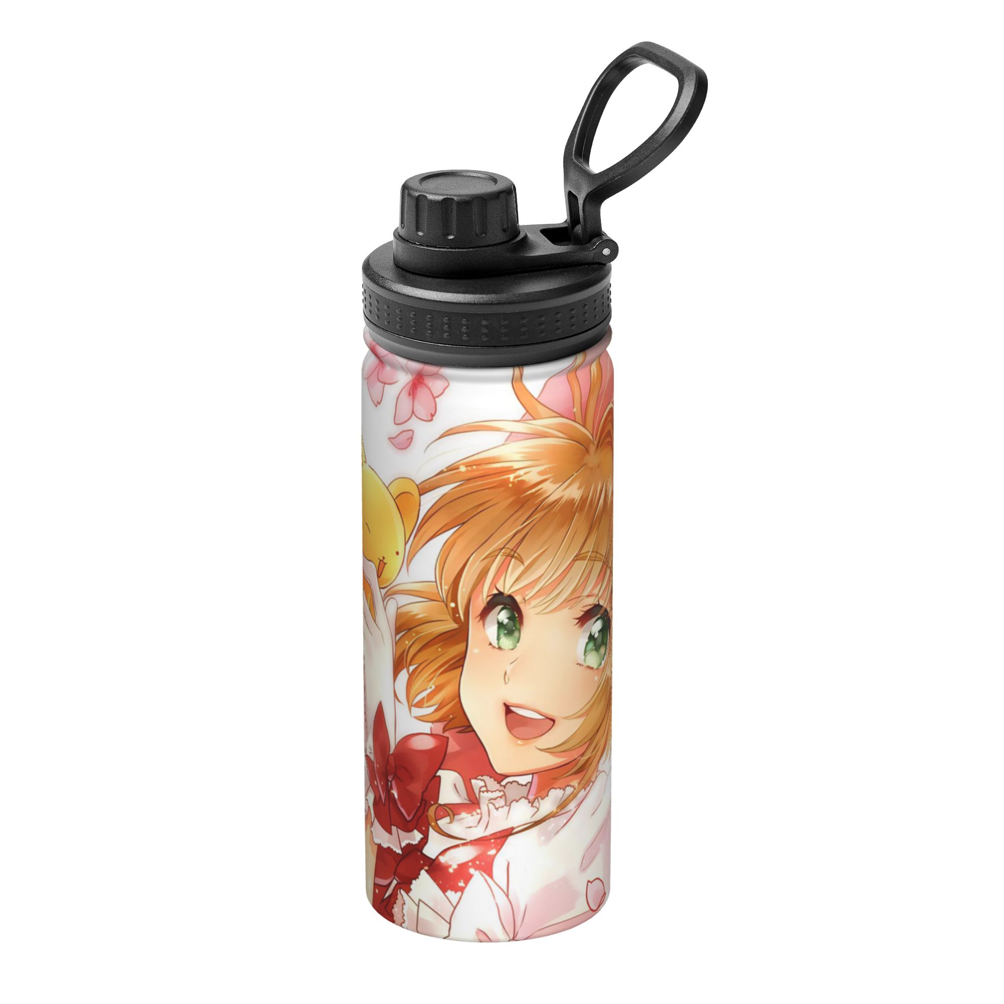 Sports Water Bottle Insulated - カードキャプターさくらのアニメをモチーフにした、18オンスの断熱スポーツボトル。ステンレス製で、オフィスやご家庭で使えるコーヒーカップ、水筒。