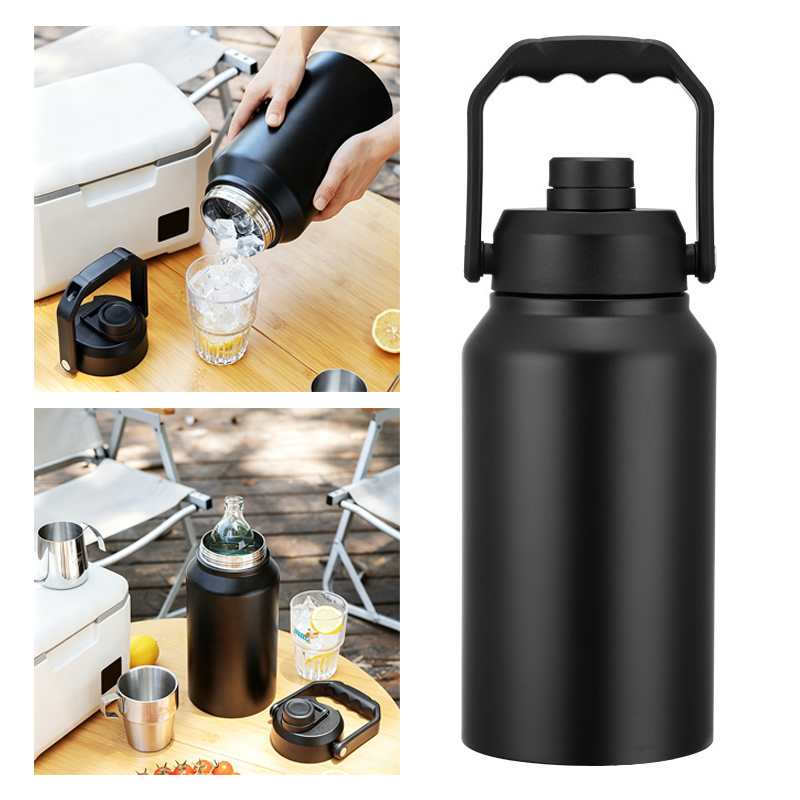 Sports Water Bottle Insulated - 断熱ウォーターボトル、蓋とハンドル付き、広口、316ステンレススチール製、スポーツジムフィットネス用トラベルサーマルマグ、48時間保冷