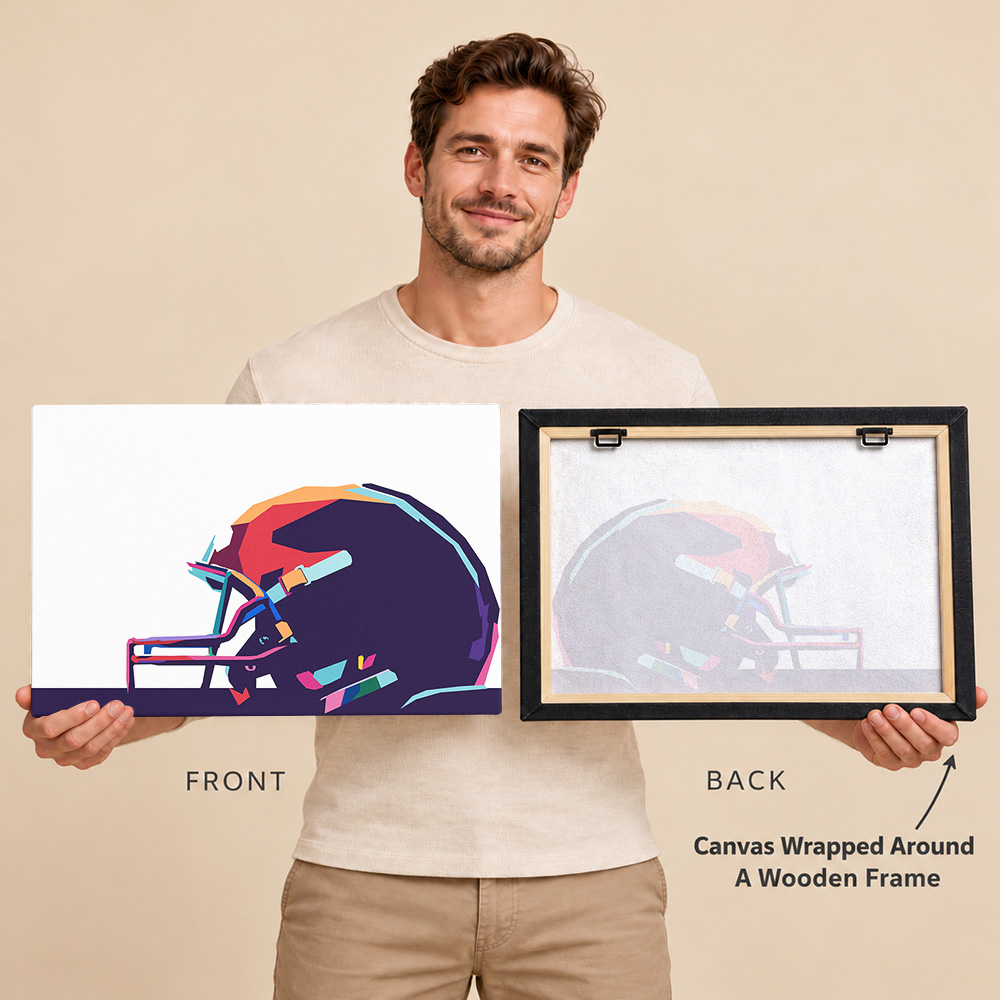 アメリカンフットボールのヘルメットをモチーフにしたキャンバス - Sports Equipment Poster のレビューと価格